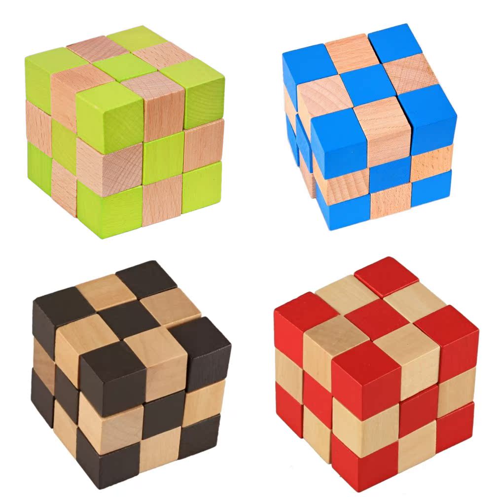 榉木神龙摆尾孔明锁玩具绿色魔尺