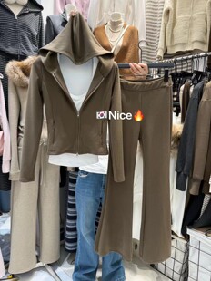 NICE2026秋冬新加厚加绒显瘦背心连帽拉链卫衣外套+阔腿裤三件套