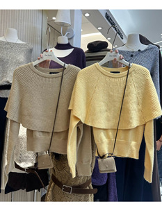 One 上衣毛衣 Family2025秋冬新高品质气质百搭显瘦圆领斗篷针织衫