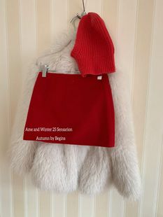 高品质加厚双面羊绒简约新年红色半身裙A字裙 韩版 AME2025冬季 新款