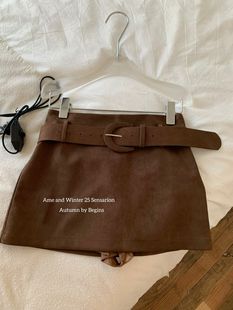 AME2025秋冬新高品质加绒鹿皮绒配皮带高腰显瘦半身裙A字裙包臀裙