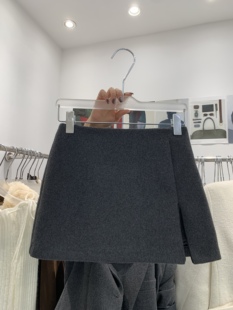 高品质加厚双面羊毛呢前开叉拉链半身裙A字裙 韩版 AME2025冬装 新款