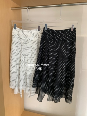 AME2026春夏新款韩版气质波点不规则半身裙女修身显瘦A字裙中长裙
