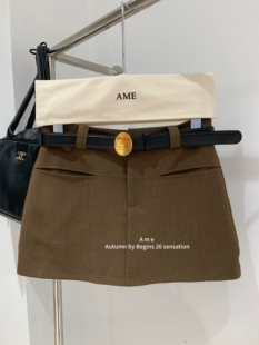 AME2026早秋新高品质配皮带口袋设计西装半身裙A字裙子显瘦包臀裙