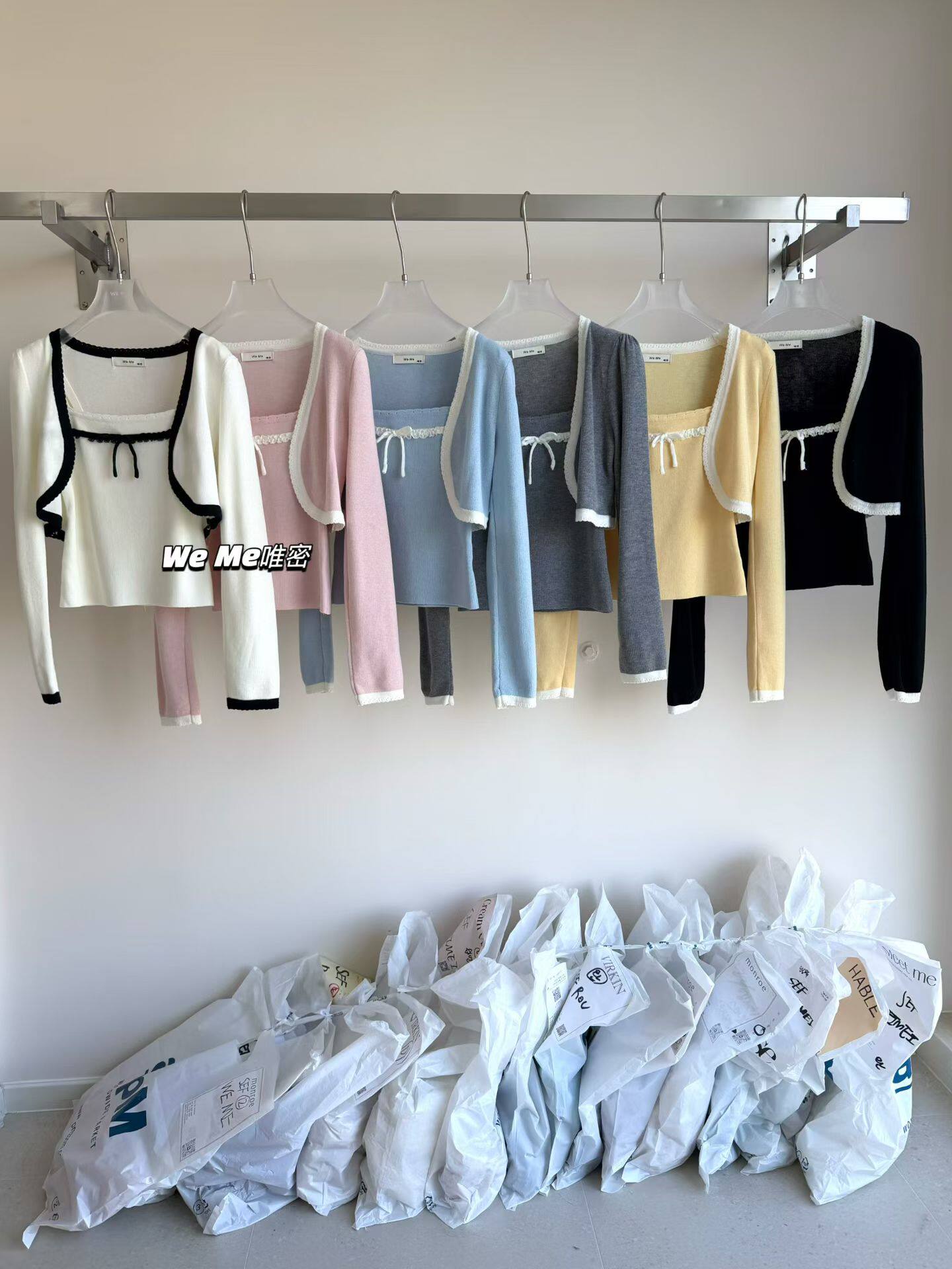 WEME2026春新款小香风气质蝴蝶结针织背心显瘦开衫2件套减龄毛衣