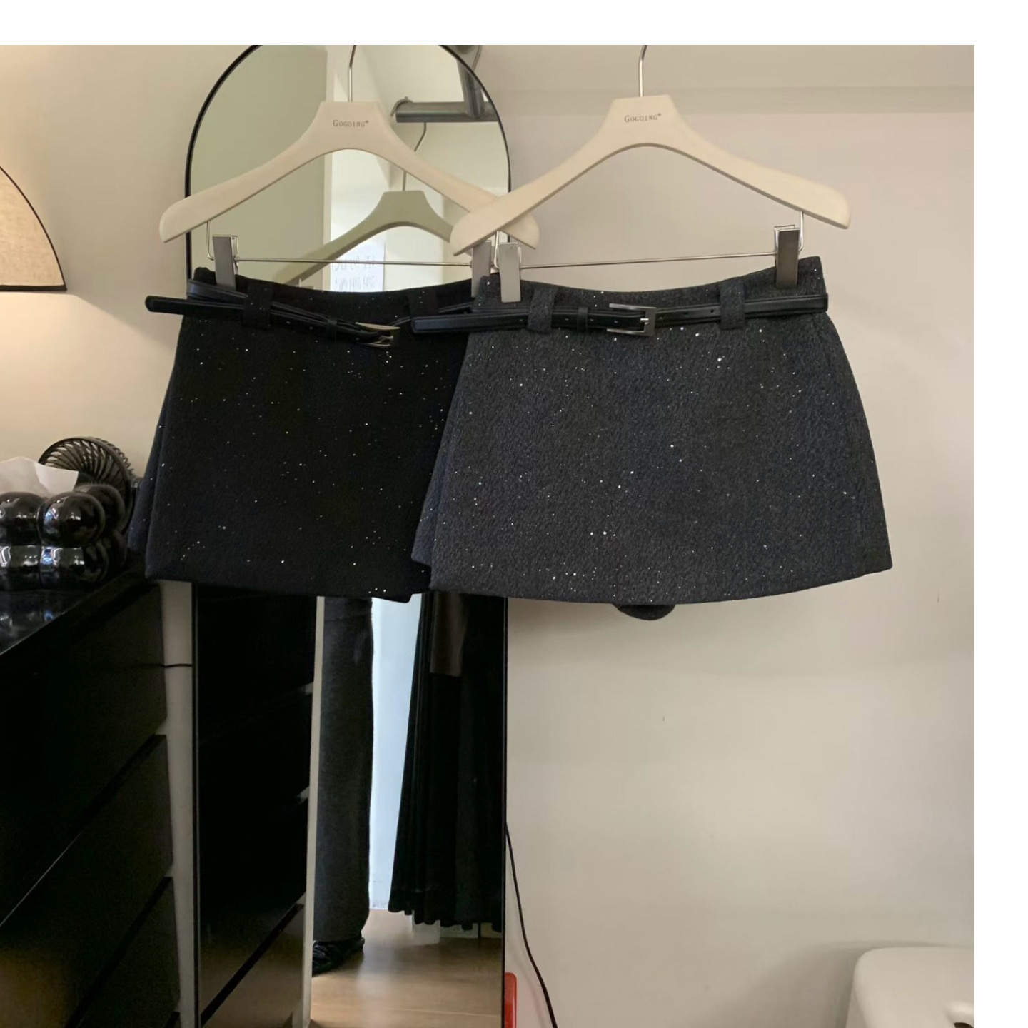 Gogoing2025新款韩版设计感小众亮片2侧开叉高腰显瘦A字裙包臀裙