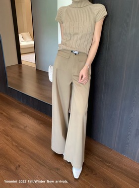 Yoomini2025秋冬新款韩版高品质气质口袋设计百搭显瘦直筒裤西裤