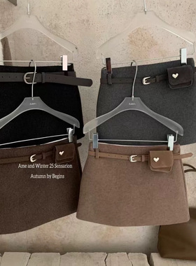 AME2025韩版冬高品质气质加厚毛呢半身裙女配包包A字裙包臀裙女