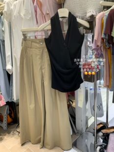 PULLY2026夏新韩版休闲设计感挂脖露背无袖背心女高腰显瘦阔腿裤