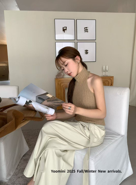 Yoomini2025早秋新款韩版设计感小众高领挂脖针织背心气质上衣