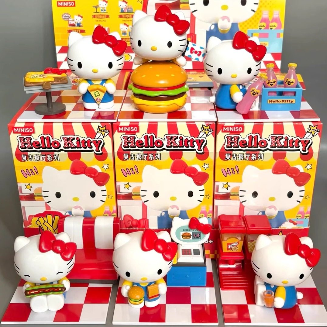 正品名创优品Hello Kitty复古餐厅系列盲盒手办潮玩摆件女生礼物