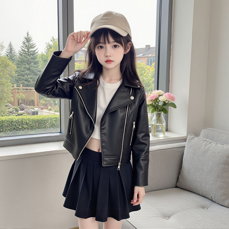 女童网红春秋酷帅皮衣外套儿童洋气秋装2025新款时髦秋季炸街上衣