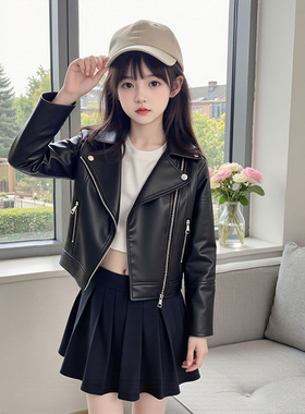 女童网红春秋酷帅皮衣外套儿童洋气秋装2025新款时髦秋季炸街上衣