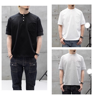 CURRAHEE男士时尚休闲简约亨利领超宽螺纹袖口短袖纯棉T恤简约