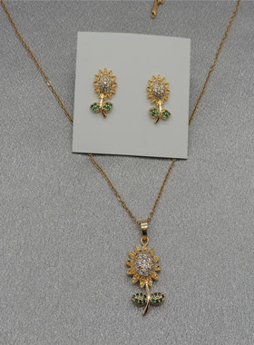 饰品厂家直销精美设计欧美优雅西洋靓丽黄铜锆石耳钉项链NB36