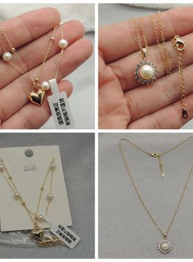 新款青岛欧美时尚百搭气质质感原单镀真金镶嵌锆石真珍珠项链Q47