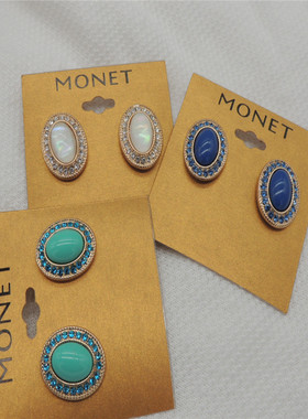 饰品厂家直销精美女时尚百搭气质镶钻M家打标撞色耳钉NB10