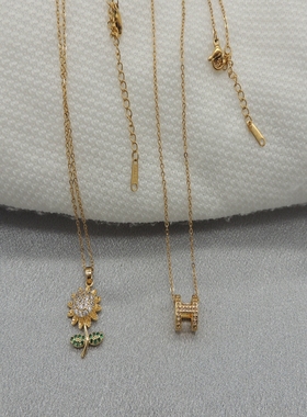 外贸镶嵌锆石铜质钛钢链条镀金