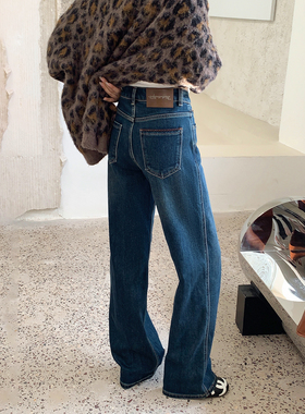 CKLY2708斯卡洛依加绒加厚直筒牛仔裤女冬季高腰松弛感窄版阔腿裤