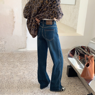 阔腿裤 高腰松弛感窄版 女冬季 CKLY2708斯卡洛依加绒加厚直筒牛仔裤