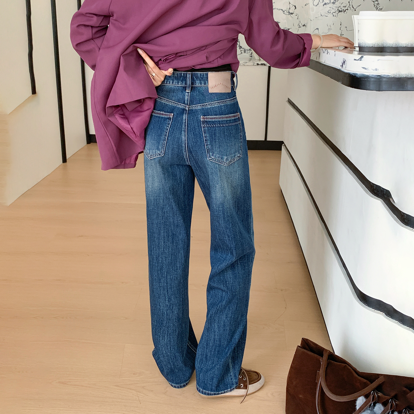 ckly2661美式高腰窄款阔腿牛仔裤