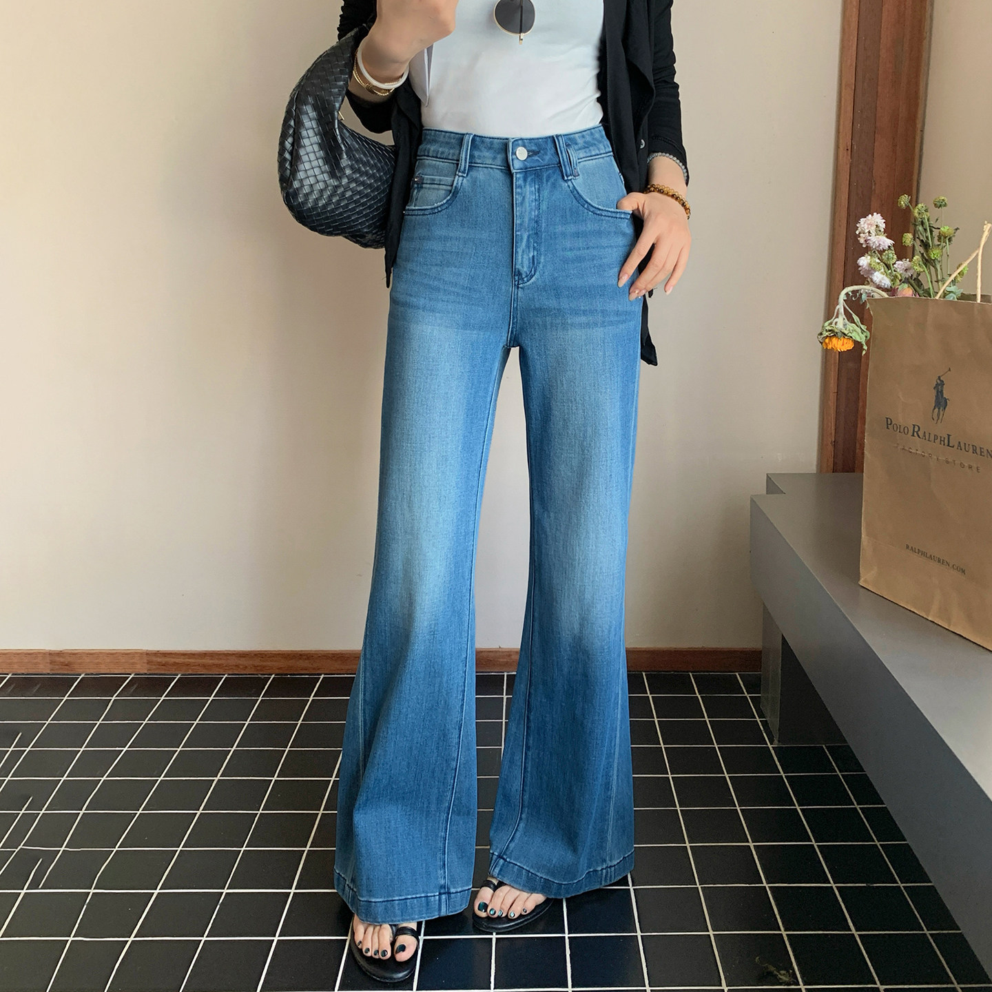 CKLY66883斯卡洛依直筒微喇牛仔裤女2026春季新款高腰不贴腿筒喇