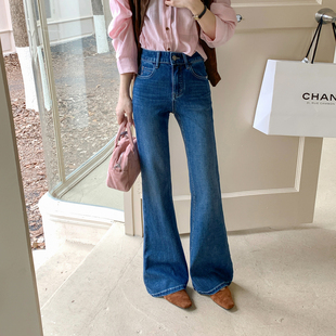 女高腰修身 CKLY2630斯卡洛依微喇牛仔裤 显瘦高弹力喇叭裤 现货