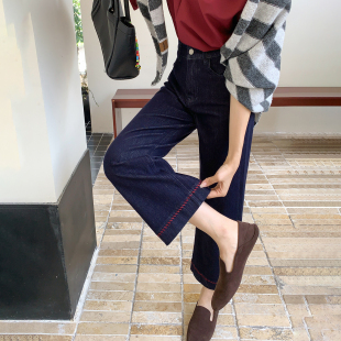 女小个子九分直筒奶奶裤 CKLY2735斯卡洛依加绒加厚牛仔裤 现货