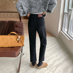 【现货】CKLY2770斯卡洛依黑色加绒加厚牛仔裤女小个子九分烟管裤