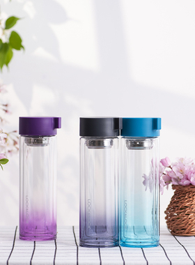 乐扣乐扣双层时尚耐热防烫便携玻璃水杯LLG653不锈钢高硼硅食品级