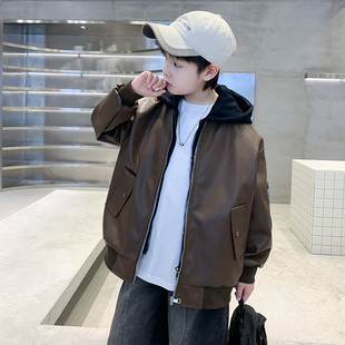 儿童外套男童连帽皮衣外套春秋款 休闲夹克帅气机车服中大童潮 韩版
