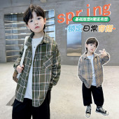 时髦休闲百搭长袖 韩版 单排扣衬衣中大儿童上衣 春秋款 男童格子衬衫