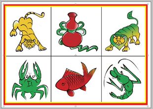 葫芦鱼虾蟹骰子色子布图老虎鱼虾蟹骰子虎狮鱼虾蟹鱼色子图布包邮