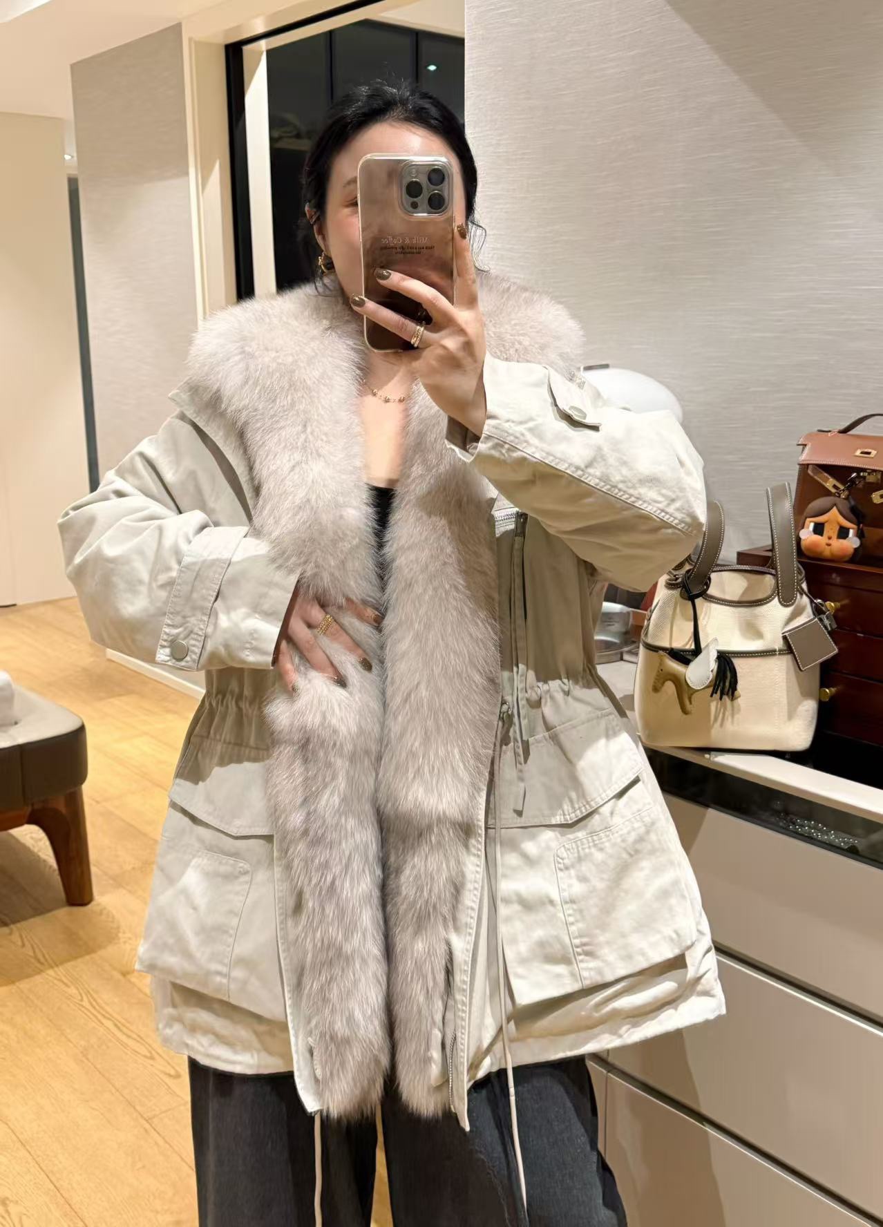 超大可拆卸狐狸毛领90鹅绒派克服高级感中长款宽松外套