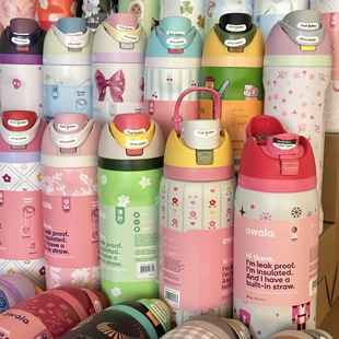 Owala可爱卡通水果杯304不锈钢保温杯便携手提双饮吸管杯运动水杯