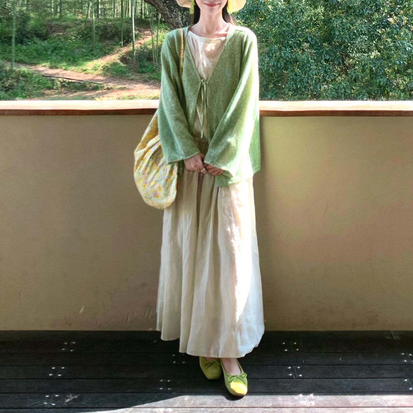 韩系慵懒风绿色软糯针织开衫女2026春季新款宽松显瘦薄款外套上衣