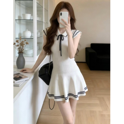 韩系学院风小飞袖针织连衣裙子女2026新款夏温柔甜美气质收腰短裙