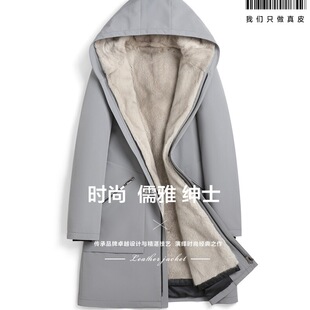 银蓝貂水貂内胆派克服连帽皮草貂绒袖加厚冬季海宁貂皮大衣整貂男