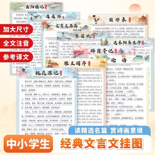 小学初中必背古诗词和文言文挂图出师表滕王阁序注音版带译文挂画