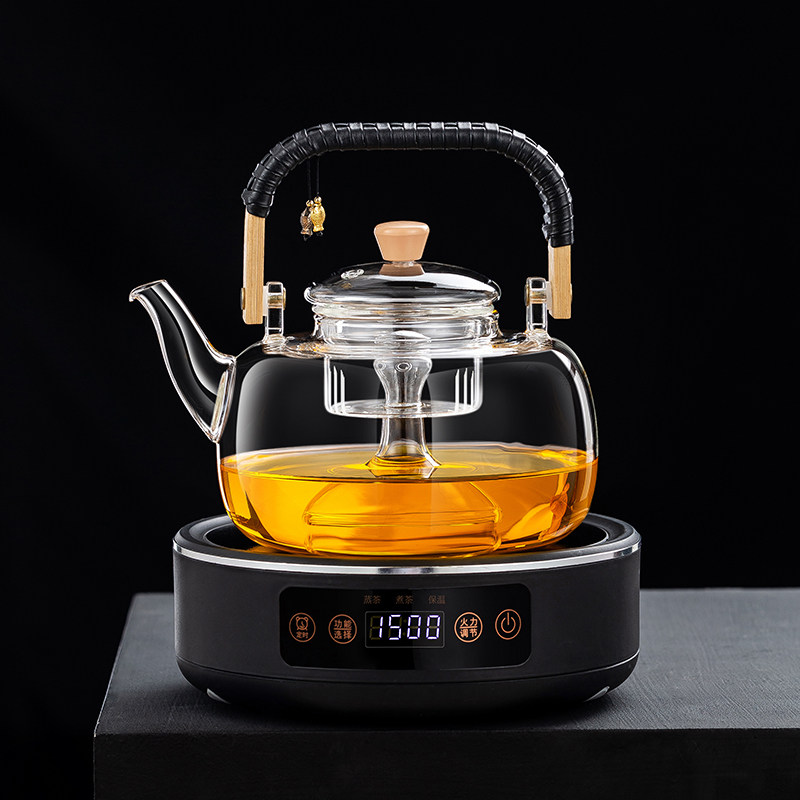 煮茶器全自动家用蒸汽玻璃煮茶壶泡茶烧水壶普洱黑晶炉保温蒸茶壶