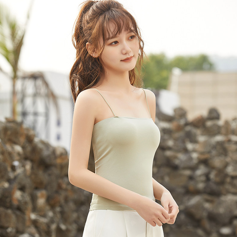 外穿吊带内衣女薄款文胸一体带胸垫中长内搭背心白色打底抹胸上衣