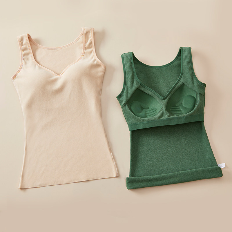 秋冬季加绒防寒带胸垫内搭保暖打底衫修身内衣女无痕吊带背心上衣