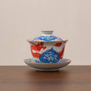 2026马年新中式如意龙三才盖碗陶瓷功夫茶具家用泡茶碗