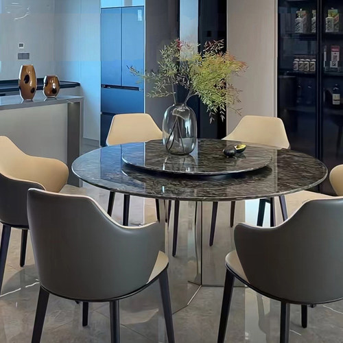 意式轻奢圆形铂金钻奢石餐桌