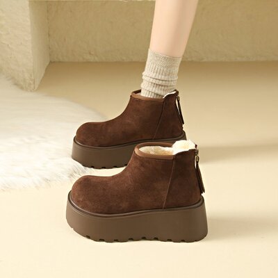 松糕厚底雪地靴女款冬季加绒爆款短靴2025新款小个子增高勃肯棉鞋