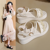 女款 坡跟仙女风松糕女鞋 2025新款 厚底一字带百搭时尚 夏季 罗马凉鞋