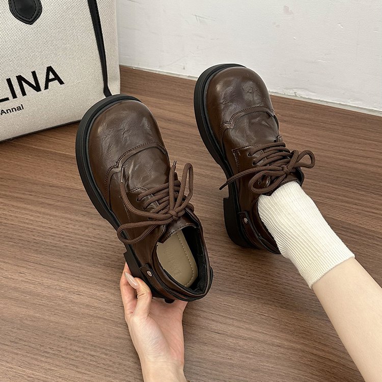 黑色厚底系带小皮鞋女款2025新款冬季英伦风乐福鞋高级感通勤单鞋