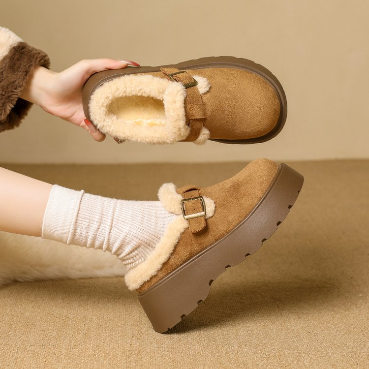 厚底勃肯半拖雪地靴女外穿2025冬新款包头拖加厚绒保暖棉鞋子34码