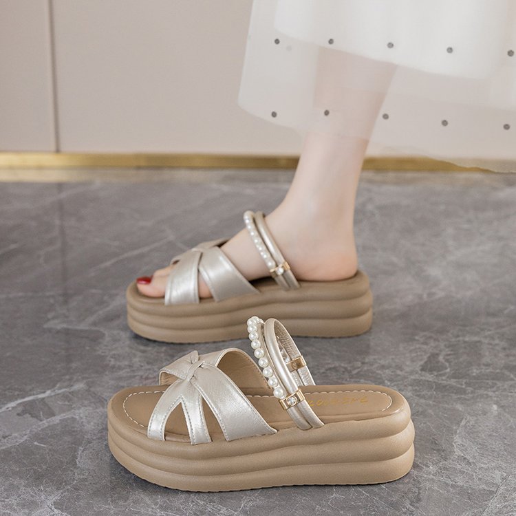 法式凉拖鞋女夏时尚2025新款外穿防滑沙滩一字拖厚底沙滩凉鞋34码