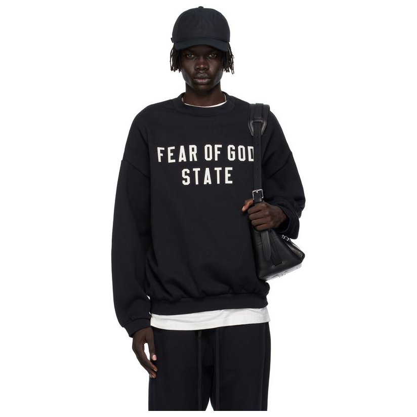 ESSENTIALS 黑色 90s Fit Fleece Crewneck 卫衣男